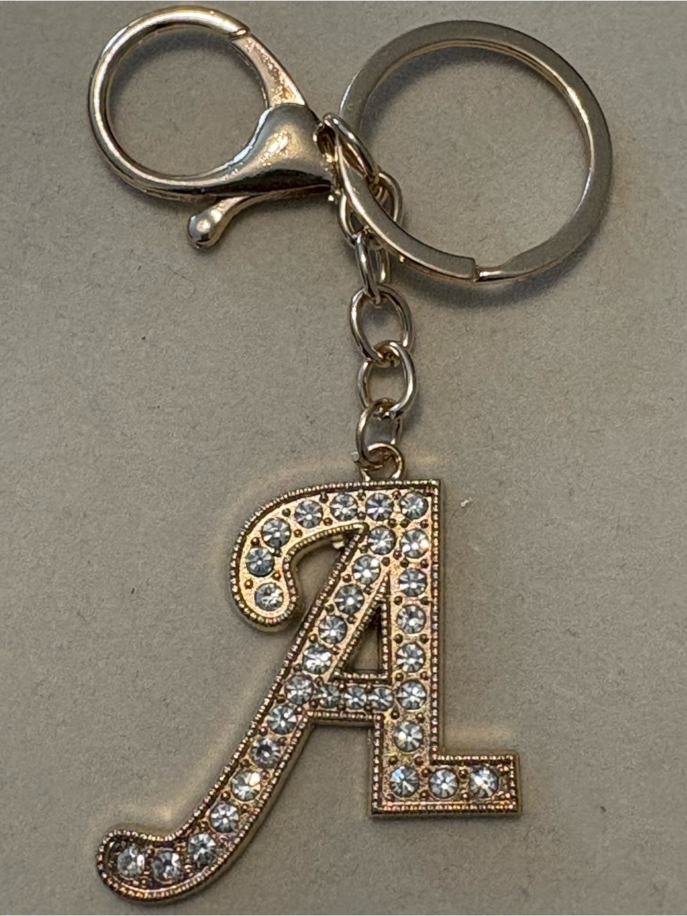 Crystal-Embellished Letter A Keychain, Gold Tone